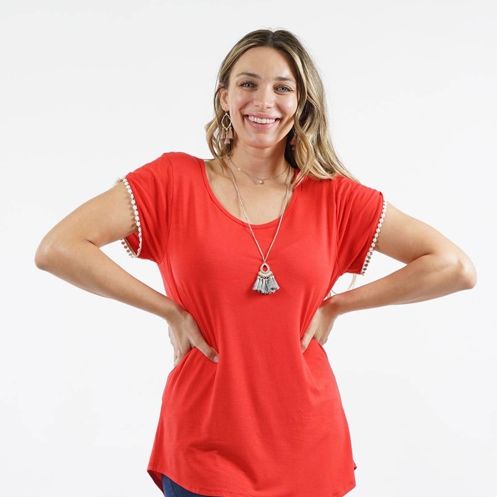 Scoop Neck Pompom Sleeve Top